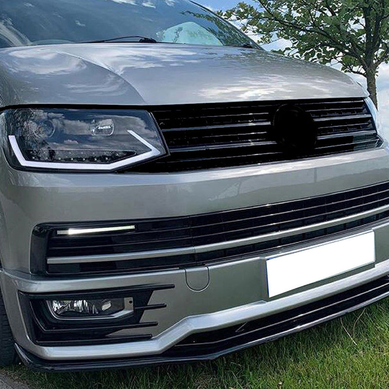 OneWay, spoiler avant, noir brillant, compatible avec Volkswagen Transporter T6 Sportline (2015-2019)