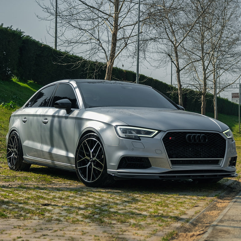 OneWay, lèvre de pare-chocs avant, noir brillant, compatible avec Audi A3 (8V) Sedan Facelift 2016-2020