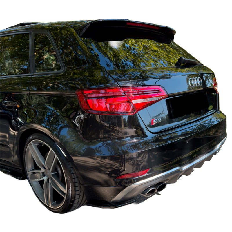 OneWay, rear bumper splitters, glossy black, Fits Audi S3 Sportback 8V Facelift 2016-2020, 2-piece set
