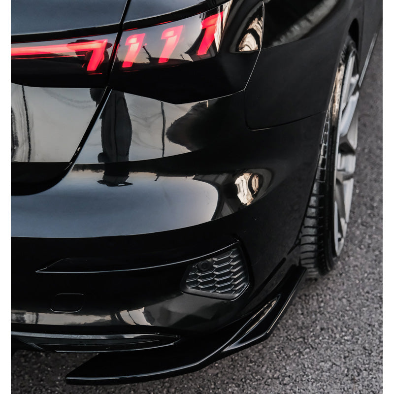 OneWay, rear side diffusers, glossy black, Fits Audi A3 (8Y) Sedan 2020-2024, excluding S-Line/S3/RS3