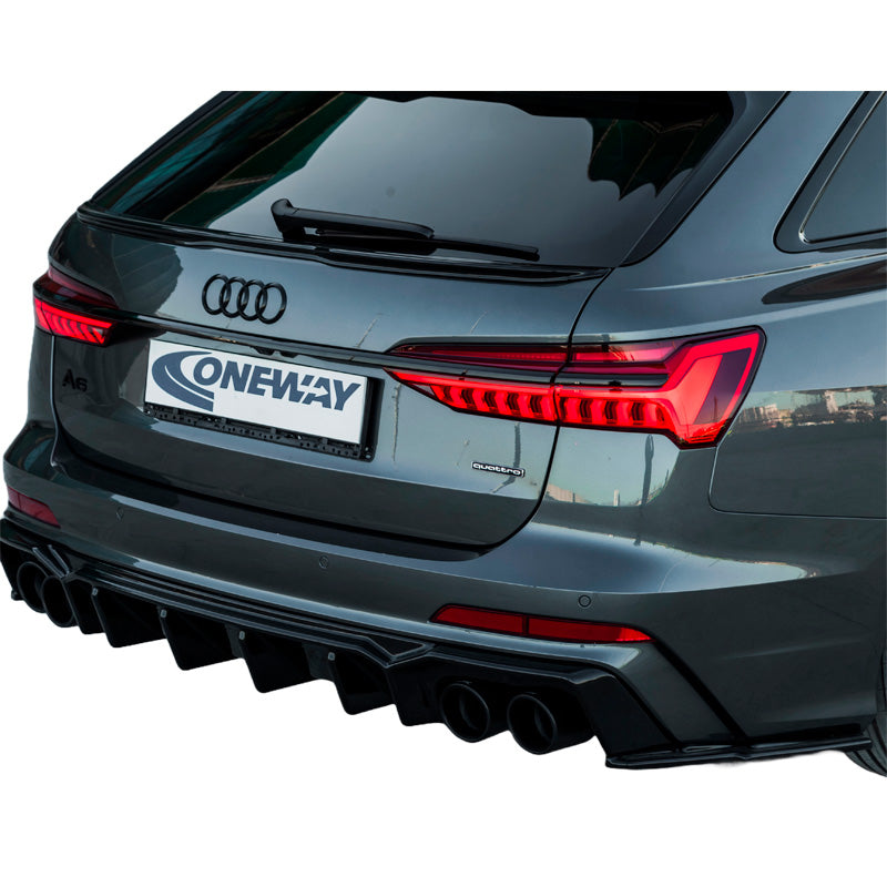 OneWay, rear bumper side diffusers, high gloss black, Fits Audi A6 S-Line/S6 C8 (Sedan/Avant) 2018-, 2-piece set