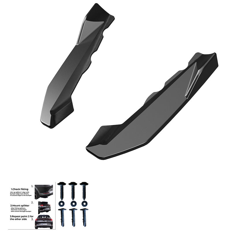 OneWay, rear bumper side splitters, high gloss black, Fits BMW X1 F48 M-Pack 2015-2019, 2-piece set