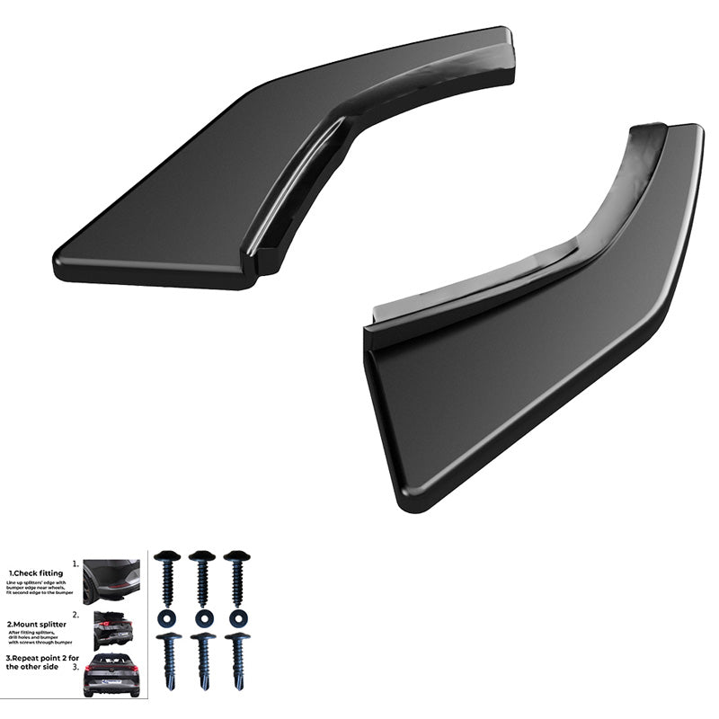 OneWay, rear bumper side splitters, high gloss black, Fits Volkswagen Golf VII HB GTi/GTD 2013-2016, 2-piece set
