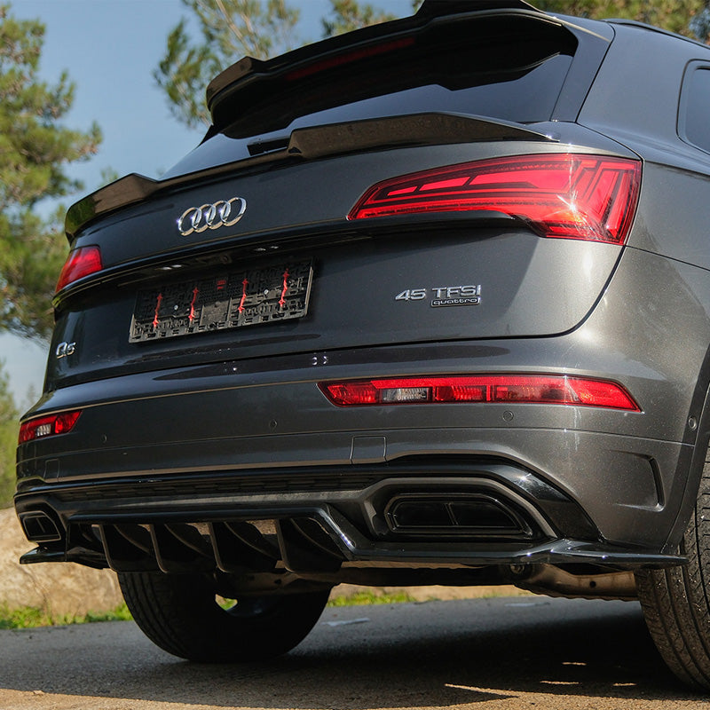 OneWay, achterbumper skirt, hoogglans zwart, past op Audi Q5 (FY) S-Line Facelift 2020-2024
