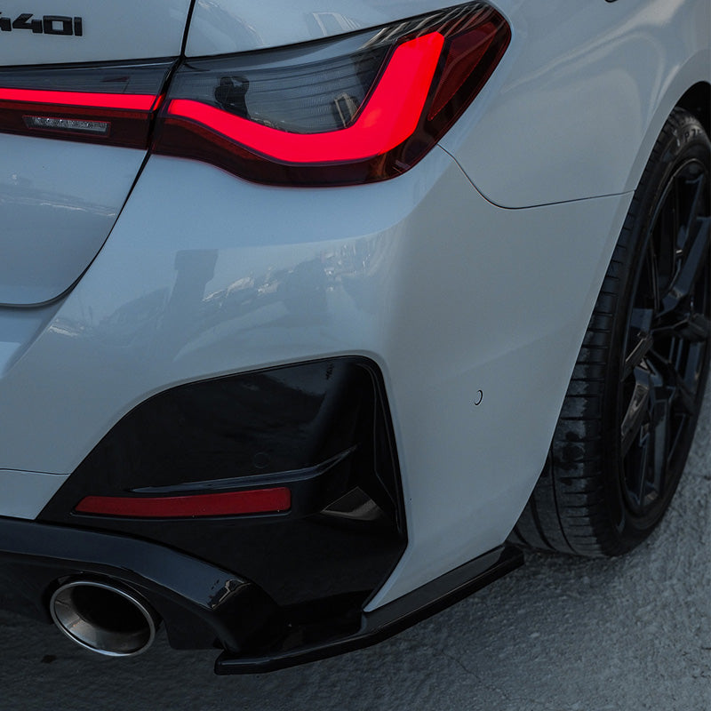 OneWay, splitters de pare-chocs arrière, noir brillant, compatible avec BMW 4-Series G26 M-Pack/M440i 2021-, kit en 2 parties