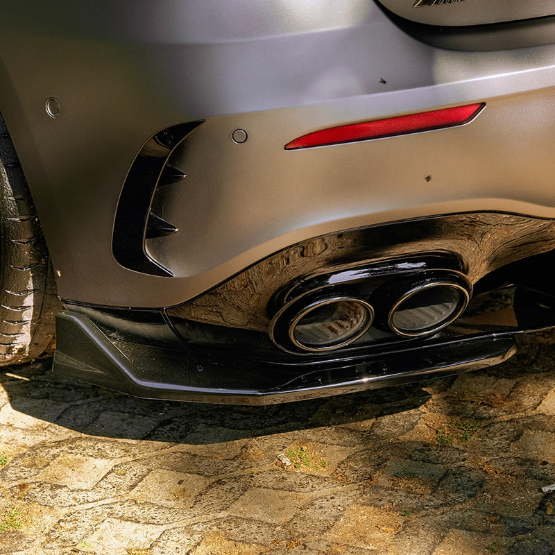 OneWay, Front lip (rear), gloss black, 2 pcs., fits Mercedes A-Class (W177) A45 S Aero Pack (2019-2023) & FL (2023-)