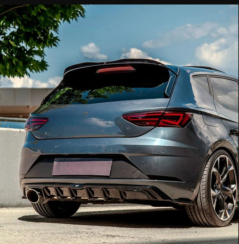 OneWay, Diffuseur de pare-chocs arrière, noir brillant, Compatible avec Seat Leon (5F) HB FR Facelift 2017-2020
