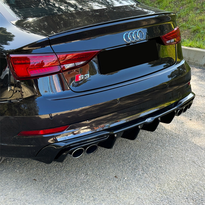 OneWay, Diffuseur de pare-chocs arrière, noir brillant, Compatible avec Audi S3 Sedan 8V Facelift (2016-2020)