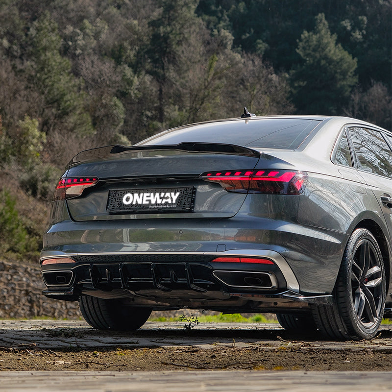 OneWay, onderlip, glanzend zwart, geschikt voor Audi A4 (B9) Sedan/Avant S4/S-Line Facelift (2019-2024)