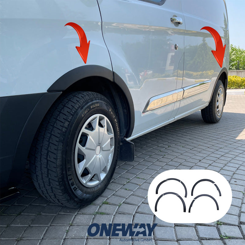 OneWay, Spatbordranden, ABS kunststof, Mat zwart, Past op Ford Transit Custom MK1 2012-2018, Set van 10 stuks