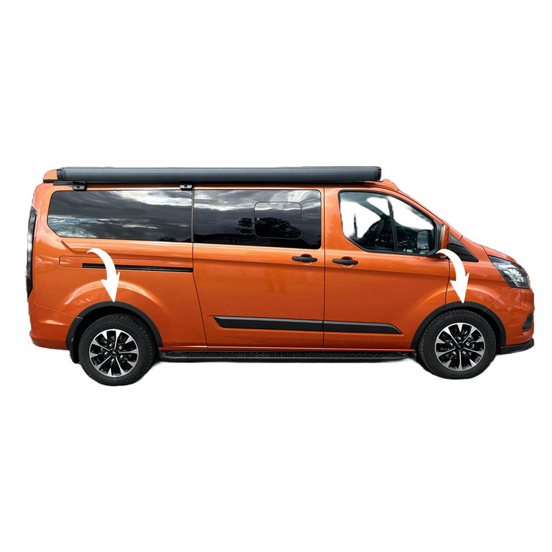OneWay, spatbordranden, matzwart, past op Ford Transit Custom MK1 Facelift (2018-2023), '10 delen'