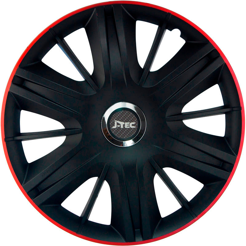 J-Tec, Wieldoppenset, Maximus GTR, 14-inch, zwart/rood + chromen ring, 4 st.
