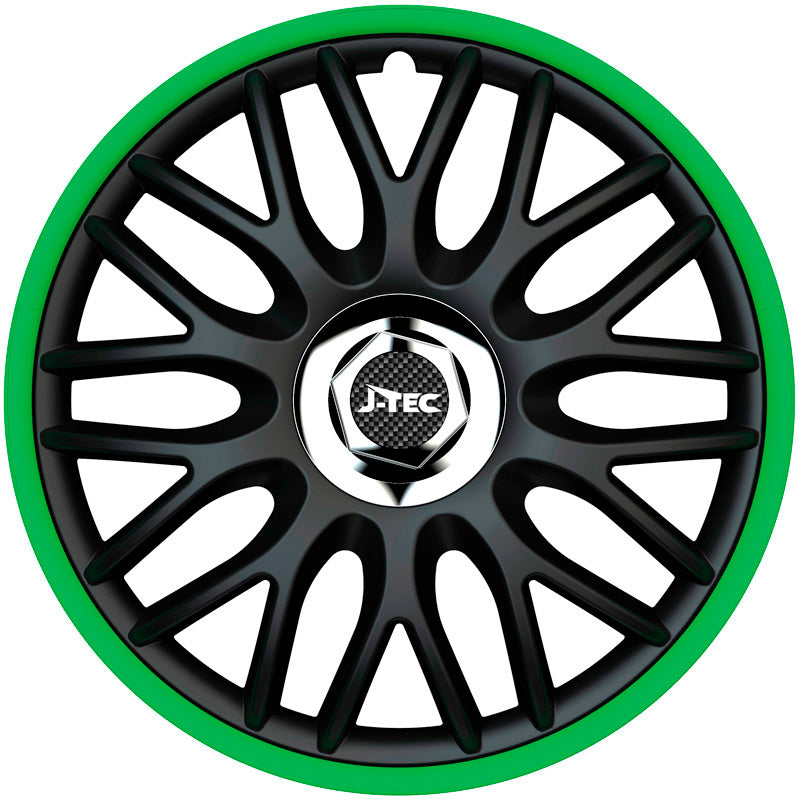 J-Tec, Wheel covers, 4 pcs, Orden R 13-inch black/green + chrome ring