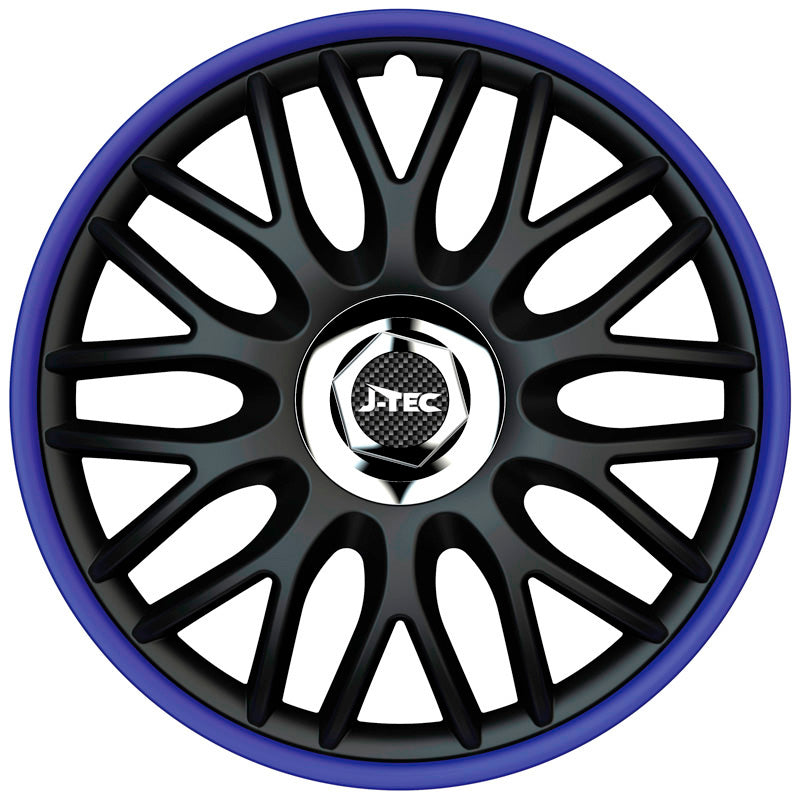 J-Tec, enjoliveurs, 4 pièces, Orden R 14 pouces noir/bleu + anneau chromé