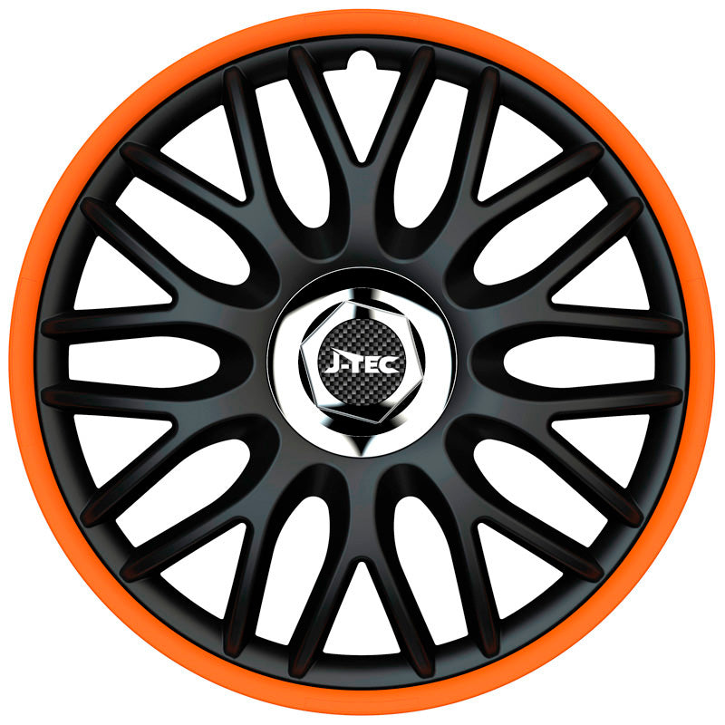 J-Tec, Enjoliveurs de roue, 4 pièces, Orden R 14-tommer noir/orange + anneau chromé