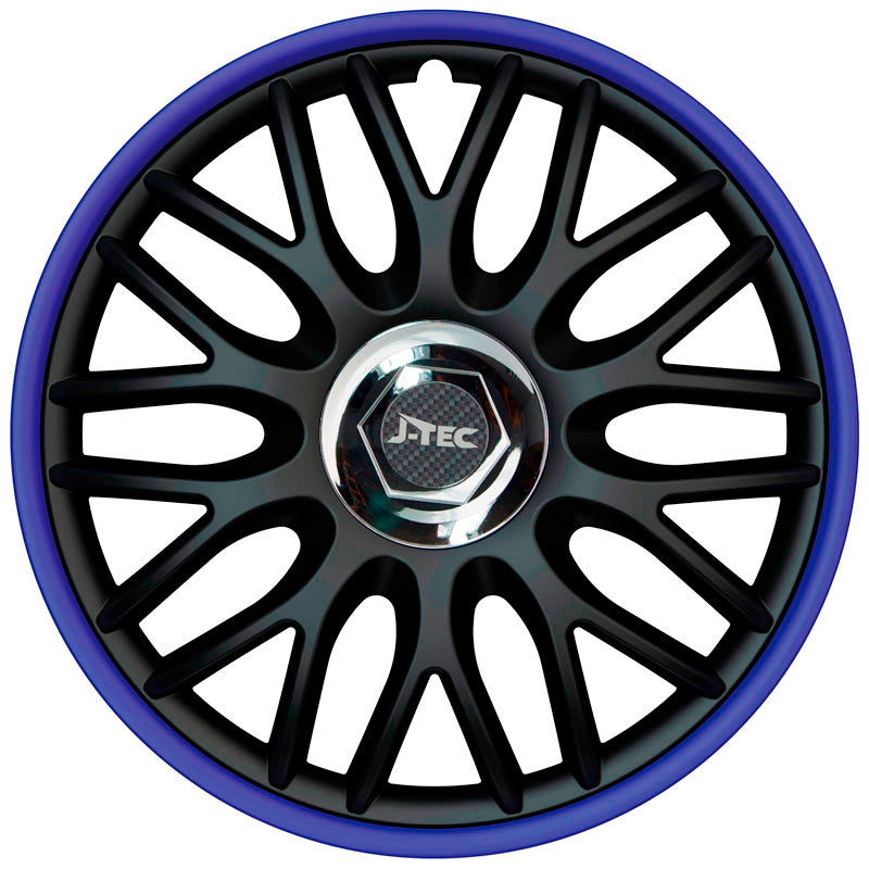 J-Tec, Enjoliveurs de roue, 4 pièces, Orden R 16-tommer noir/bleu + anneau chromé