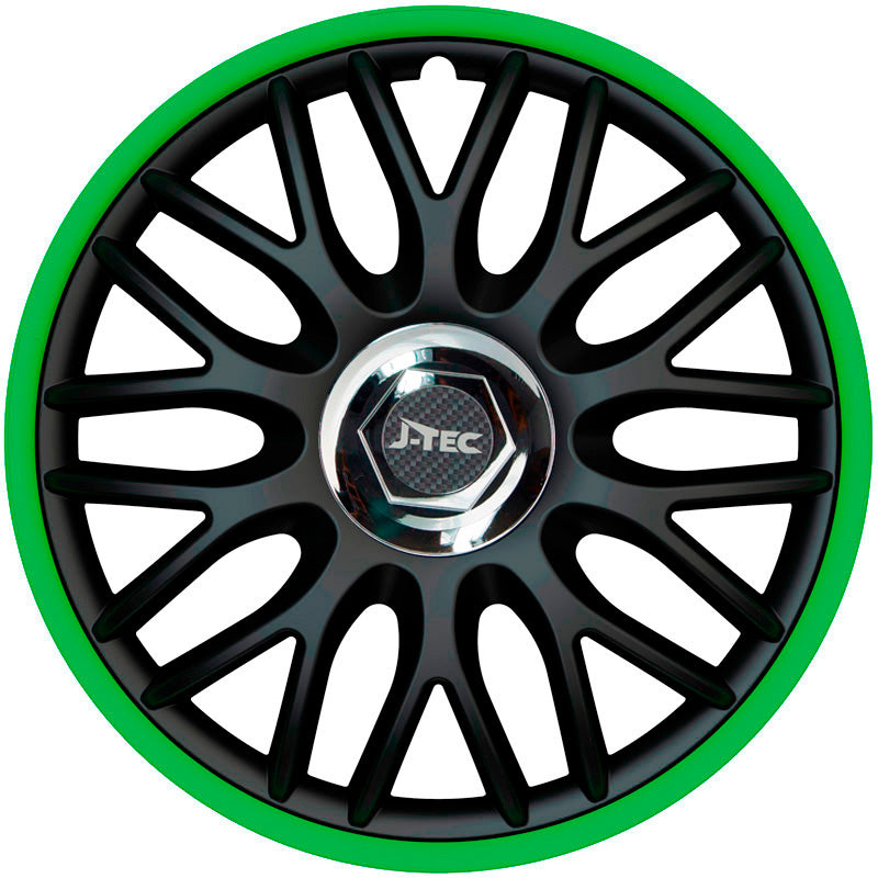 J-Tec, Enjoliveurs de roue, 4 pièces, Orden R 16-tommer noir/vert + anneau chromé
