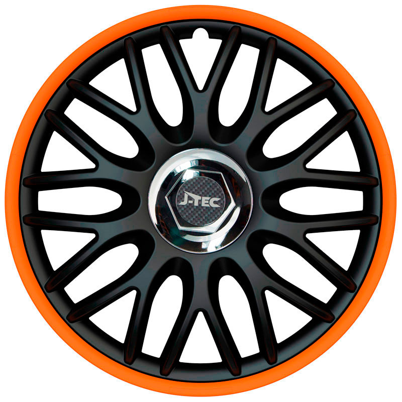 J-Tec, Enjoliveurs de roue, 4 pièces, Orden R 16-tommer noir/orange + anneau chromé