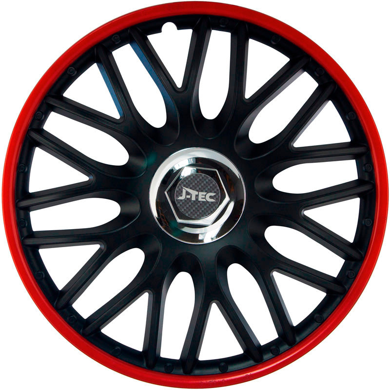 J-Tec, Enjoliveurs de roue, 4 pièces, Orden R 16-tommer noir/rouge + anneau chromé
