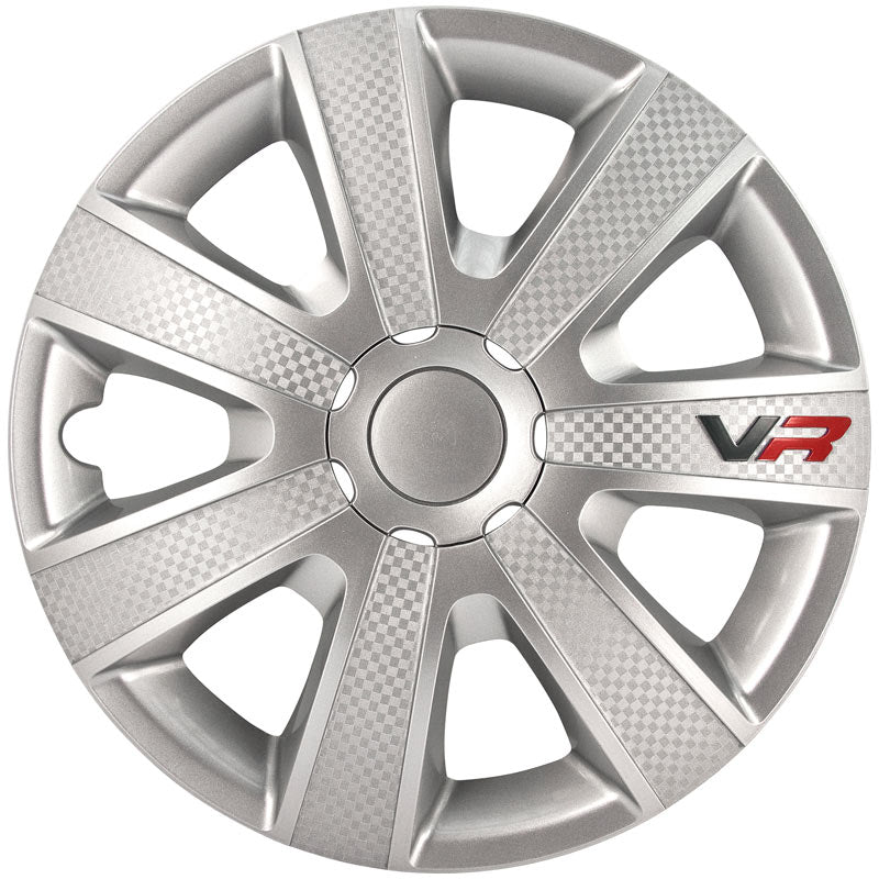 AutoStyle, wieldoppen, 4 stuks, VR 13-inch zilver/carbonlook/logo