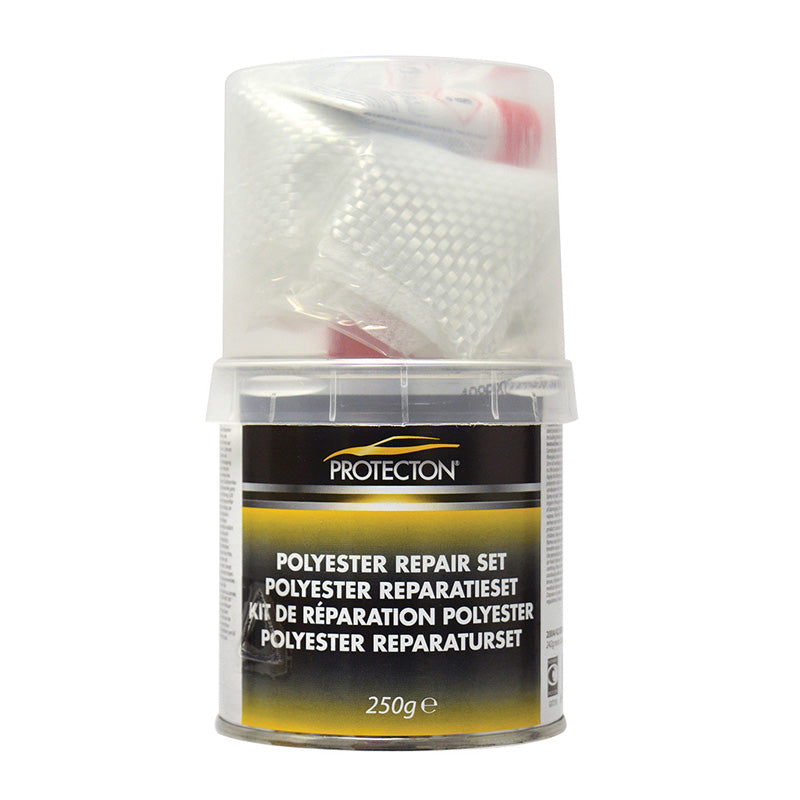 Protecton, Kit de réparation en polyester - 250g - avec durcisseur et mat de fibre de verre