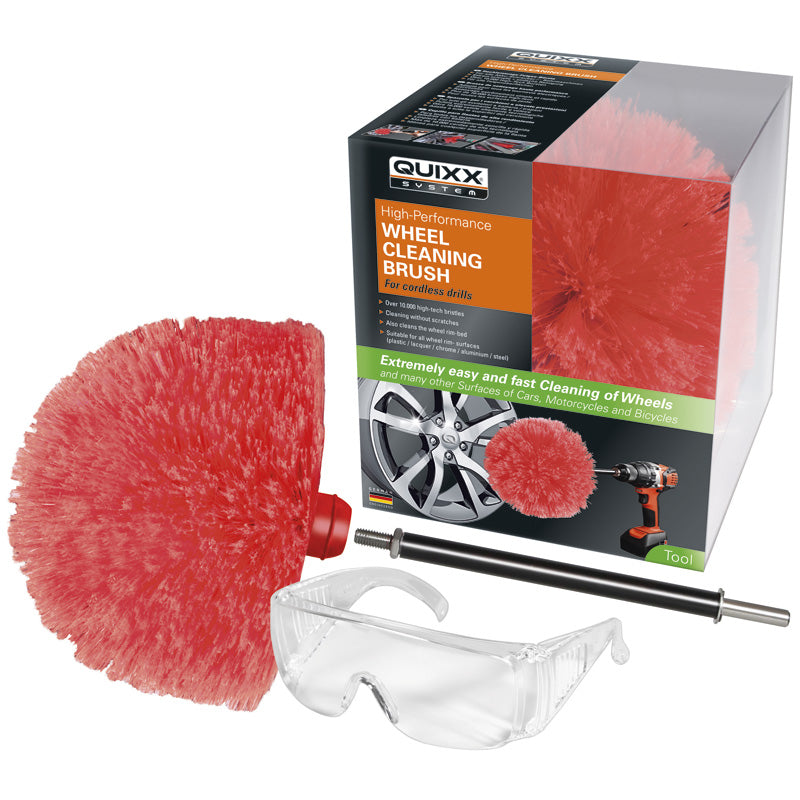 QUIXX, Professional Wheel Cleaning Brush - With Driveshaft and Safety Glasses