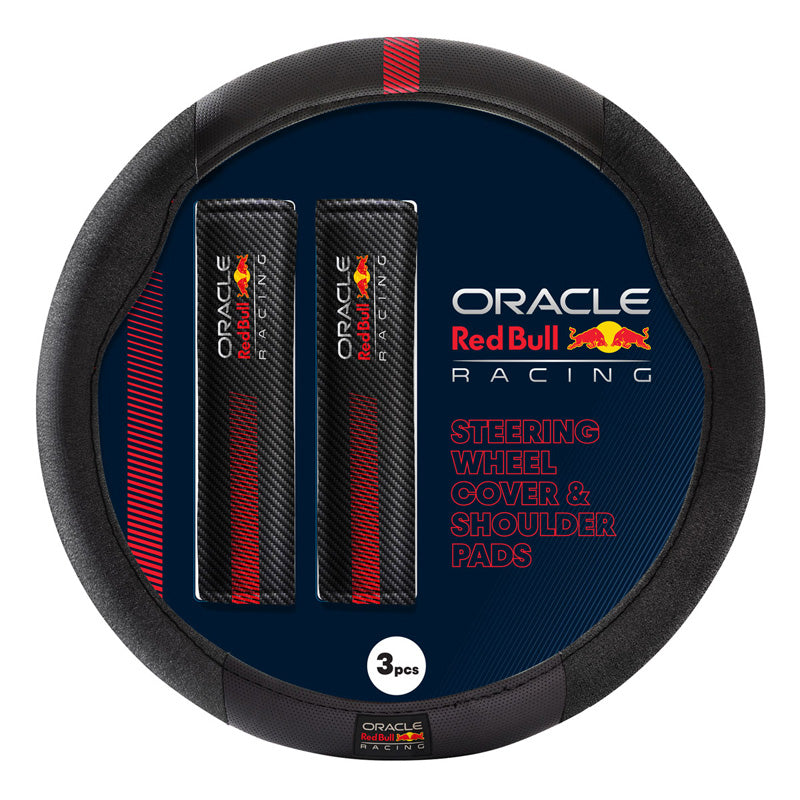 Red Bull Racing, Universal Steering Wheel Cover with Shoulder Pads - Type 001 - Black/Red - 3-Piece Set - 100% PU