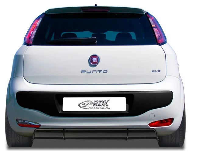RDX Racedesign, Jupe de pare-chocs arrière 'Diffuseur', compatible avec Fiat Punto Evo 2009- (ABS noir brillant)