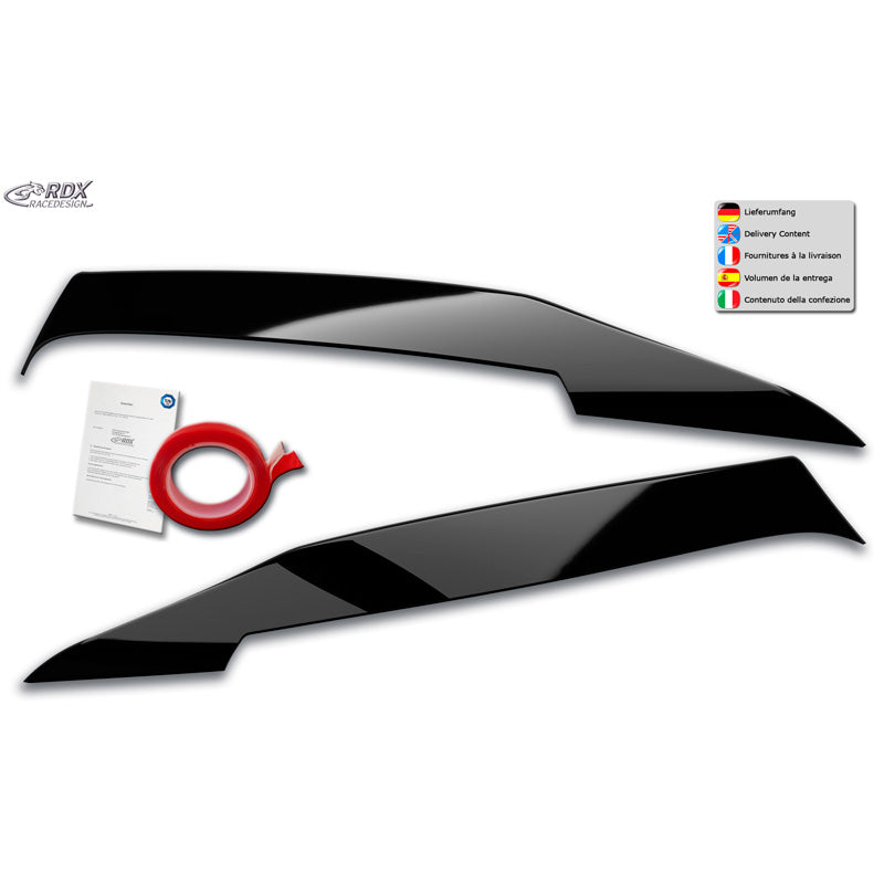 RDX Racedesign, Eyebrows, ABS Gloss Black, Fits Mercedes C-Class (W205) Sedan/Estate/Coupé 2014-2021