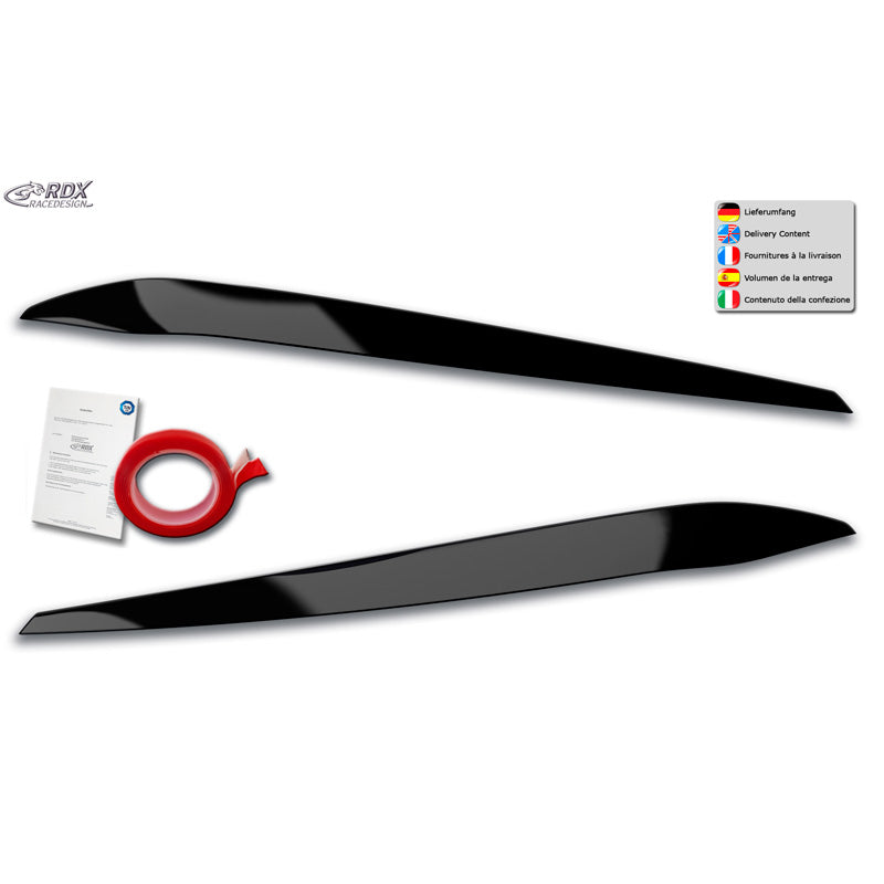 RDX Racedesign, Headlight eyebrows, fits Volkswagen Touran (5T) 2015- (LED) (ABS Gloss Black)