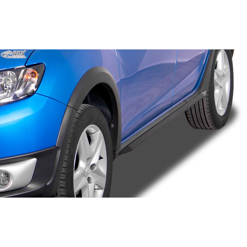 RDX Racedesign, Side skirts 'Slim', fits Dacia Sandero II 2012- incl. Stepway (ABS glossy black)