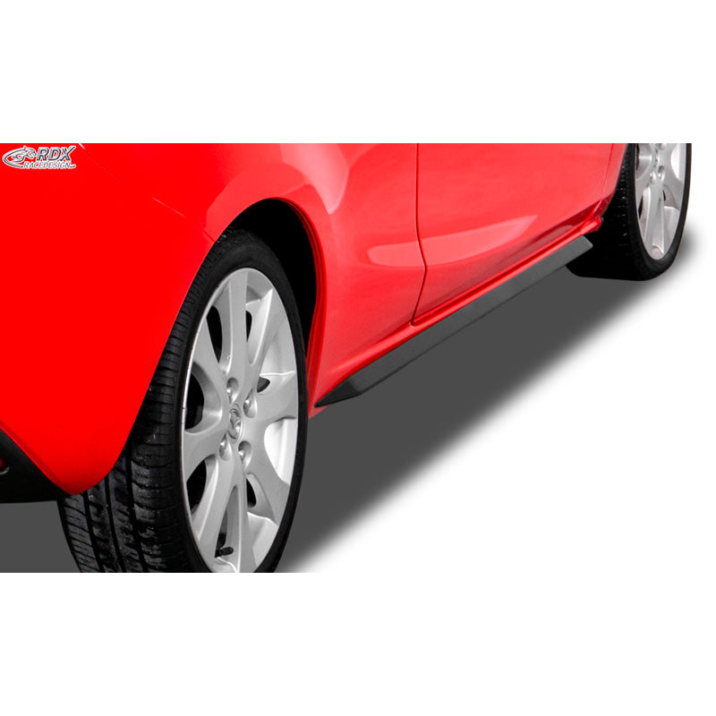RDX Racedesign, Side skirts 'Slim', fits Mazda 2 (DE) 2007-2014 (ABS glossy black)