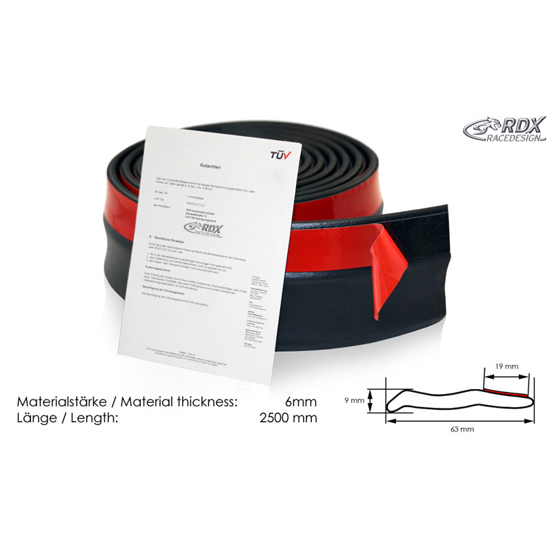 RDX Racedesign, Universal spoiler lip SAFE 'N STYLE, 250 cm, Black EPDM rubber, TÜV approved