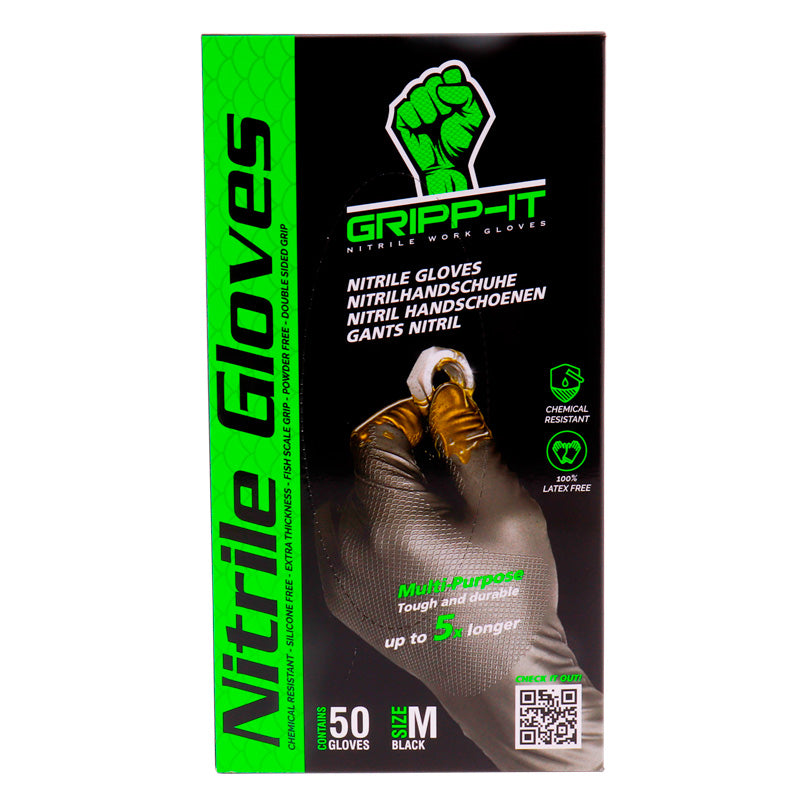 Gripp-It, Nitrile Gloves - Size M - Black - Dispenser Box with 50 pcs.