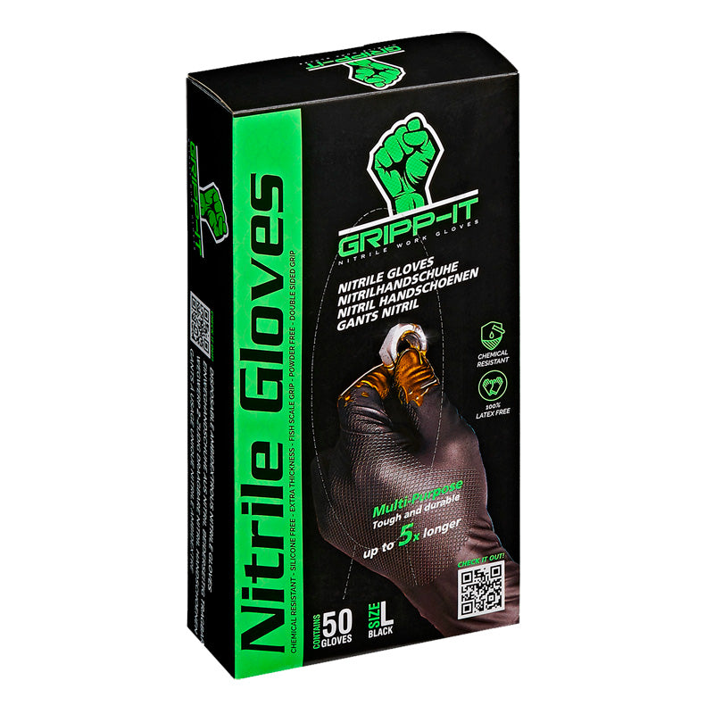 Gripp-It, Nitrile Gloves - Size L - Black - Dispenser Box with 50 pcs.