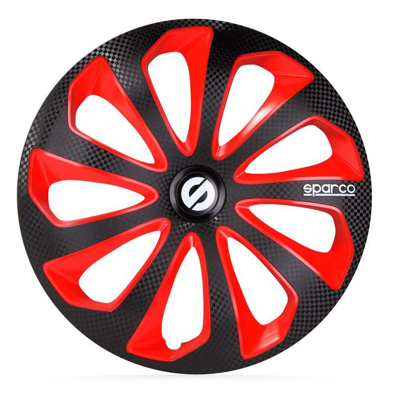 Sparco, Wheel Trims, 4 pcs., Sicilia - 14-inch - Black/Red/Carbon