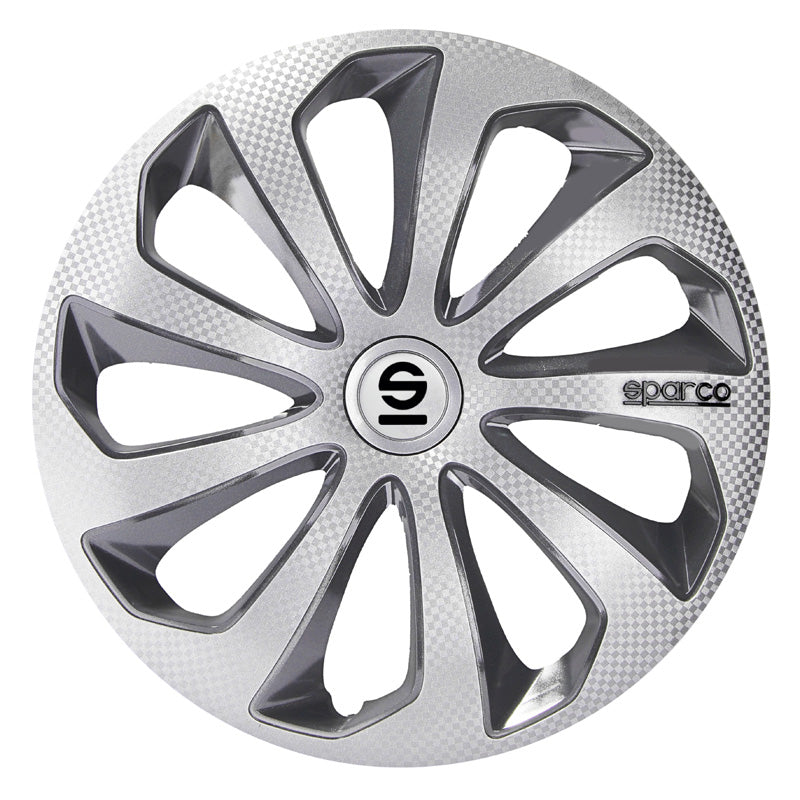 Sparco, Wheel Trims, 4 pcs., Sicilia - 14-inch - Silver/Grey/Carbon