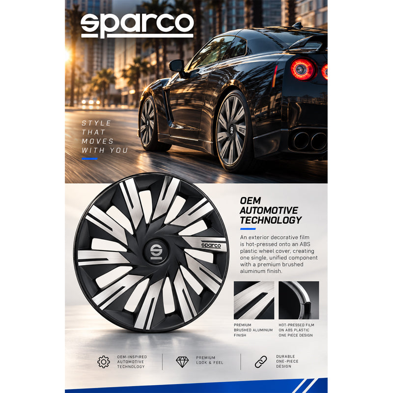 Sparco, Hjulkapsler Torino, Alu/Sort, 15 tommer, Sæt med 4 styk