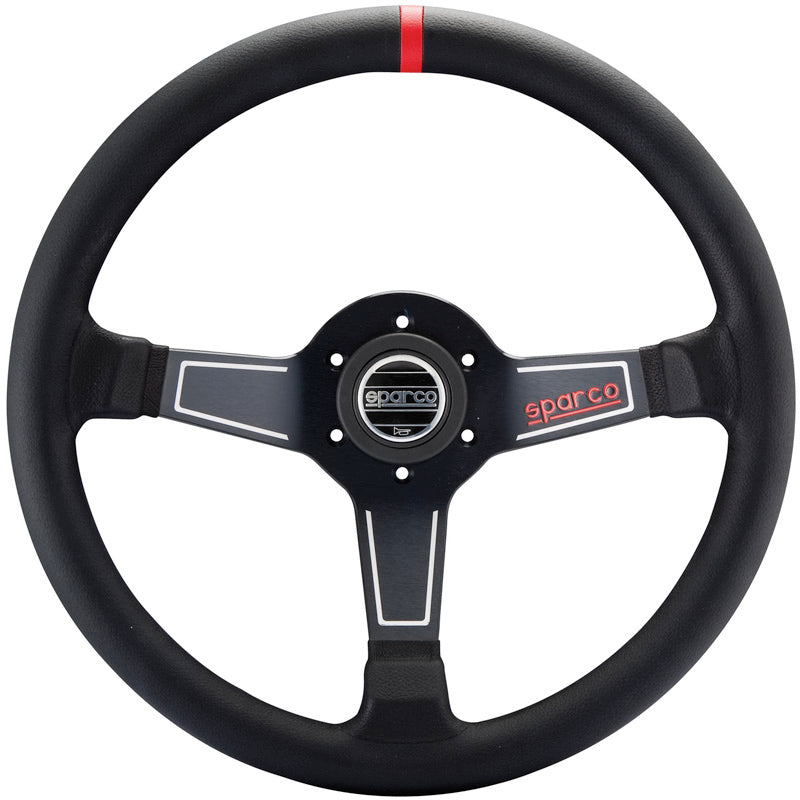 Sparco, sportstuur, 350mm - zwart leer - rode middenstreep