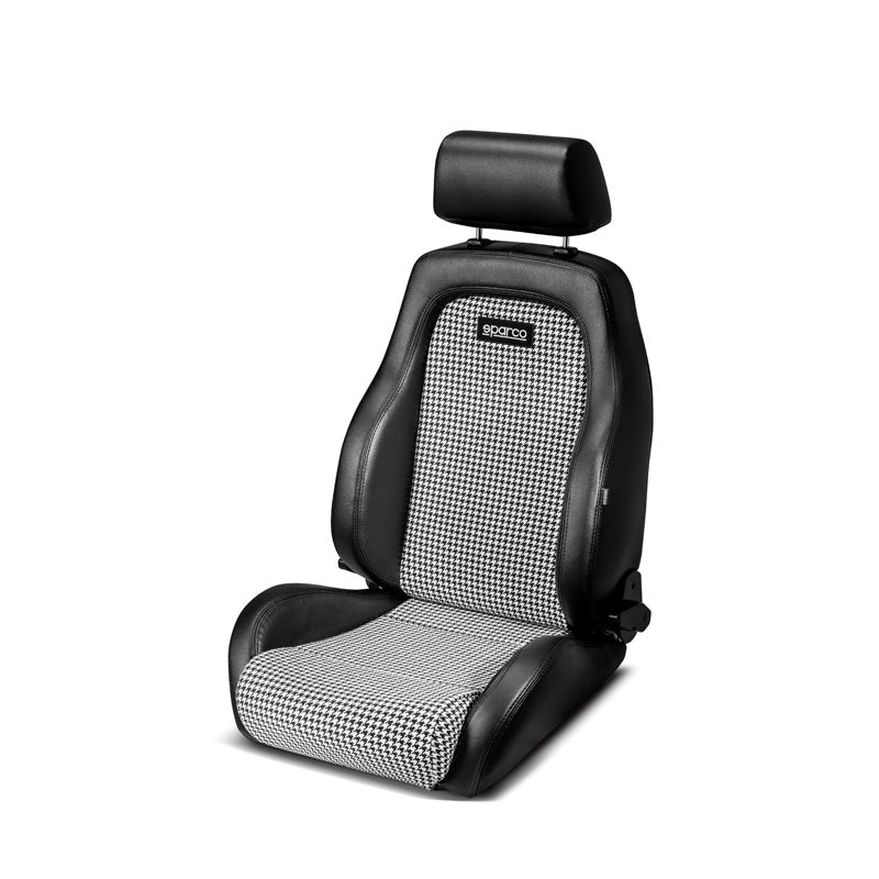 Sparco, Siège sport GT - Simili cuir noir + microfibre noire/blanche 'Retro' - Inclinable