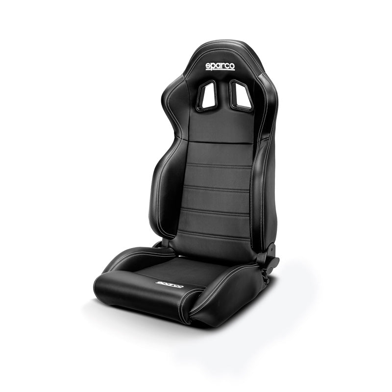 Sparco, Sport Seat R100 MY22 - Black Faux Leather with White Stitching - Reclinable