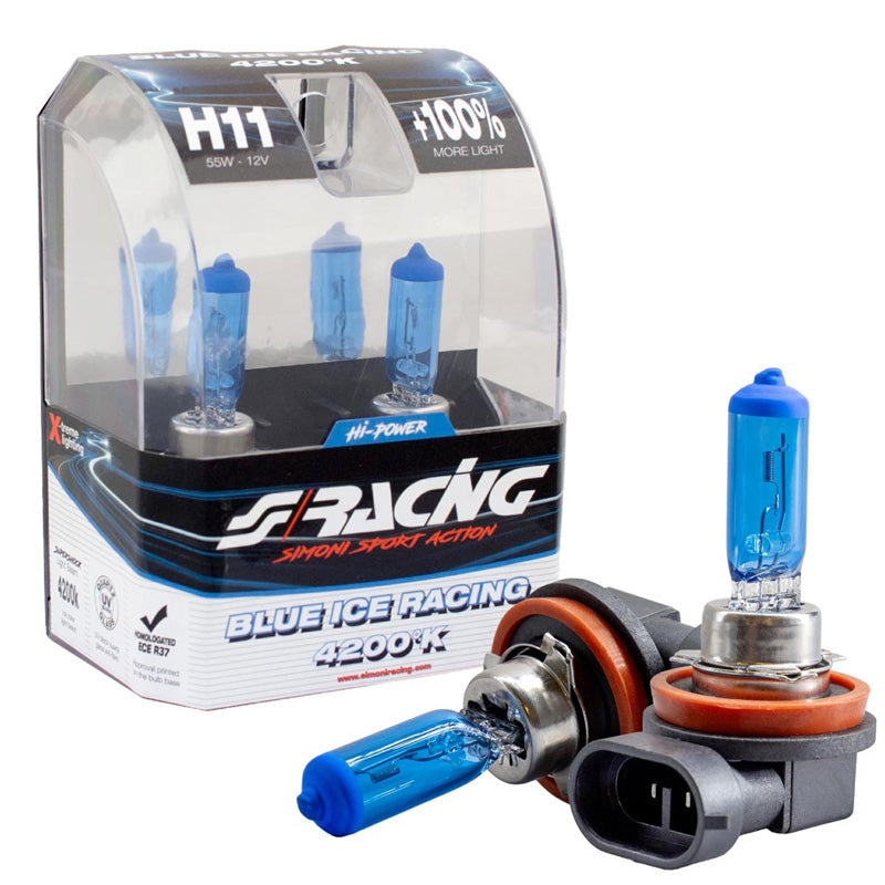 Simoni Racing, ampoules halogènes 'Blue Ice Racing' H11 (4200K) 12V/55W - lot de 2 pcs. ECE-R37 homologué E