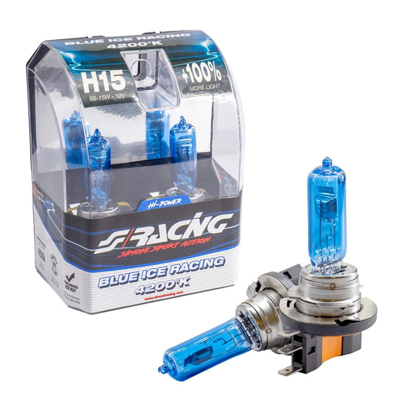 Simoni Racing, Halogeenlampen 'Blue Ice Racing' H15 (4200K) 12V/55-15W - Set van 2 st. ECE-R37 E-gekeurd