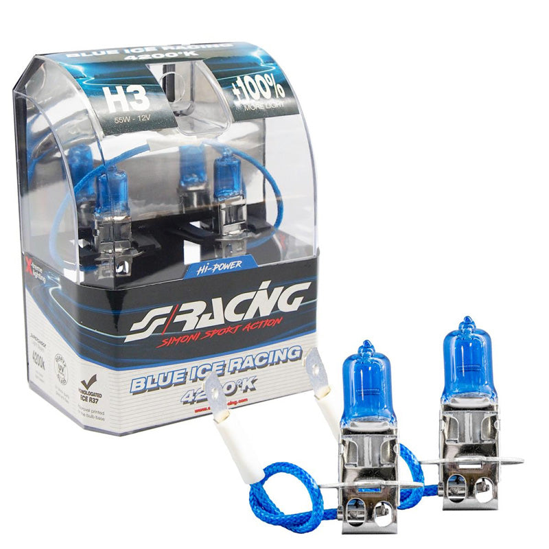 Simoni Racing, Halogen Bulbs 'Blue Ice Racing' H3 (4200K) 12V/55W - Set of 2 pcs. ECE-R37 E-Mark