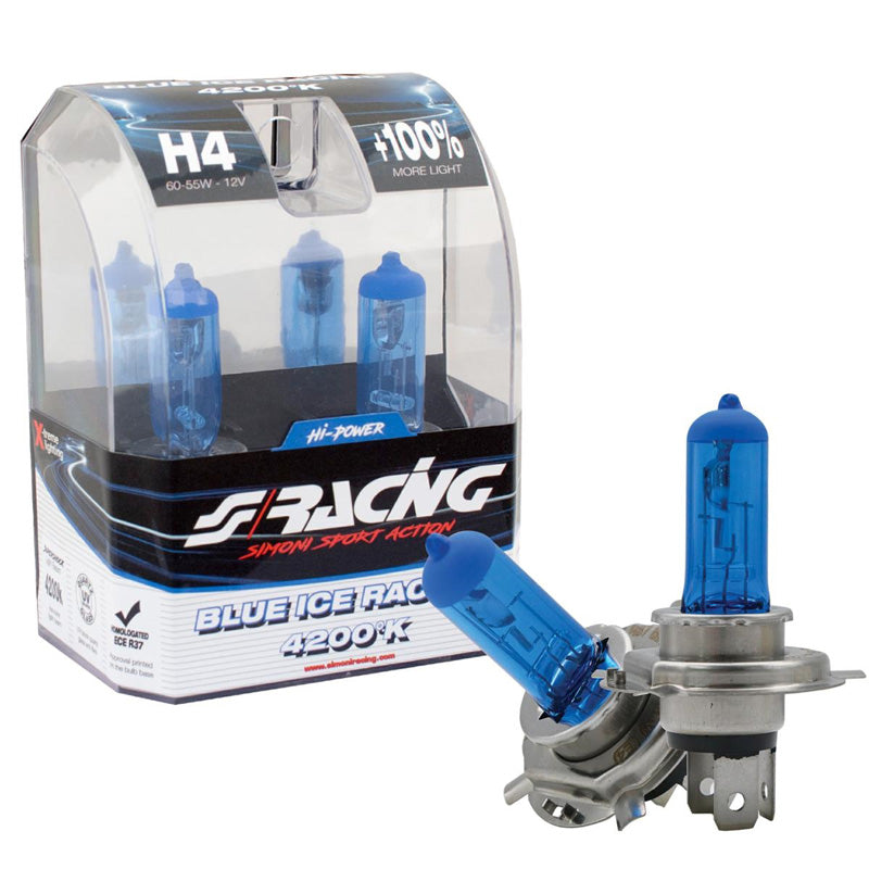 Simoni Racing, ampoules halogènes 'Blue Ice Racing' H4 (4200K) 12V/60-55W - lot de 2 pcs. ECE-R37