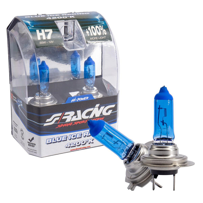 Simoni Racing, ampoules halogènes 'Blue Ice Racing' H7 (4200K) 12V/55W - lot de 2 pcs. ECE-R37 homologué E
