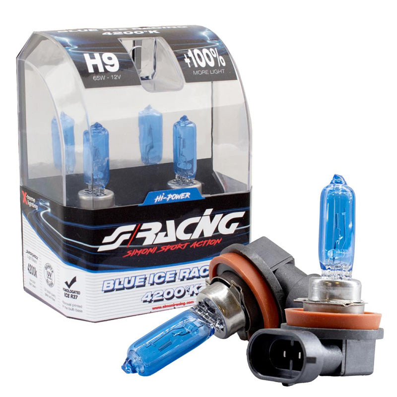 Simoni Racing, halogen bulbs 'Blue Ice Racing' H9 (4200K) 12V/65W - Set of 2 pcs. ECE-R37 E-Mark
