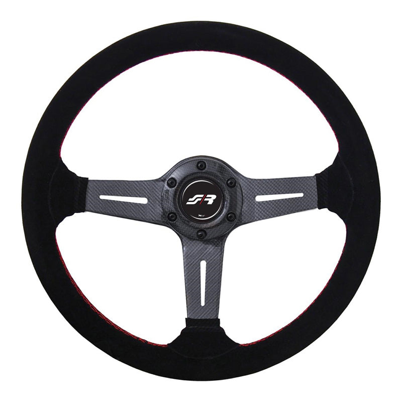 Simoni Racing, sportstuur, Carlos - Carbon - zwart suède + rode stiksels - diameter 350mm