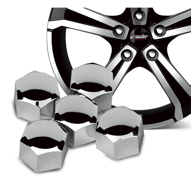 Simoni Racing, caches-écrous de roue universels - 17 mm - chromés - lot de 21 pièces, clé incluse