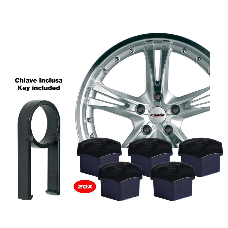 Simoni Racing, Universal Wheel Nut Covers - 19mm - Black - Set of 21 pcs.